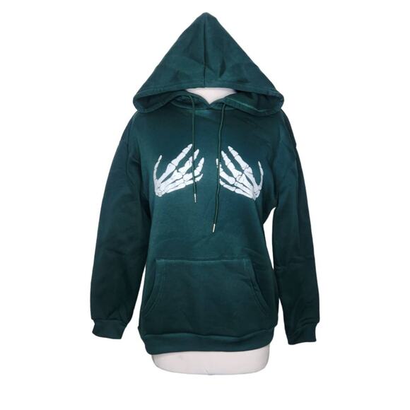 SHEIN Skeleton Hands Drawstring Thermal Lined Hoodie Large NWT - Picture 1 of 7